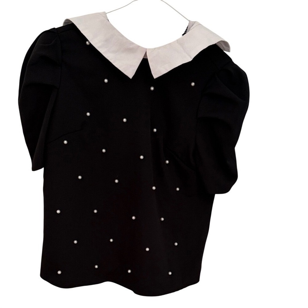 Vintage Style Pearl Embellished‎ Blouse 
 Peter Pan Collar Puff Sleeve NWOT